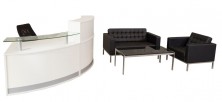 Modular Counter Curved Reception Desk With Glass Counter Shelf. Natural White Only